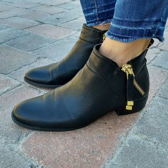 Franco Sarto Shoes - Franco Sarto Sondra Black Leather Ankle Boots 8